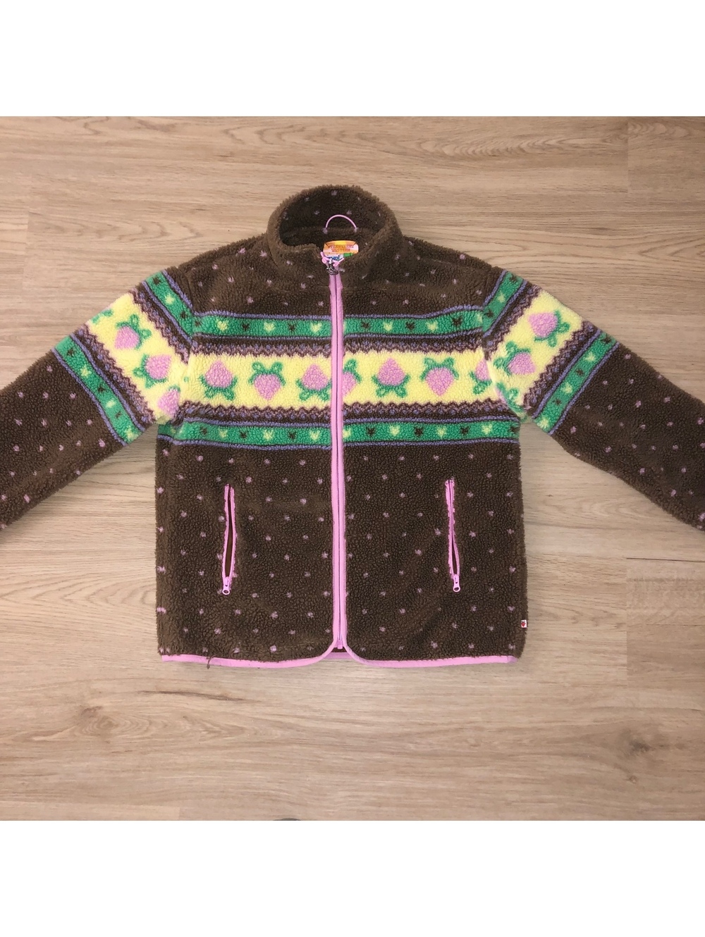 STRAWBERRY WESTERN CHOCO SHERPA JACKET FLEECE ZIP RARE PINK UNISEX WOMENS MEDIUM